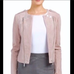 BCBG Genuine Suede Moto Jacket Pink Neutral